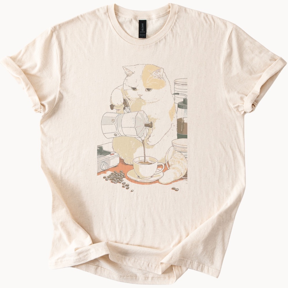 Funny Cat Coffee Lover Cozy Aesthetic Shirt